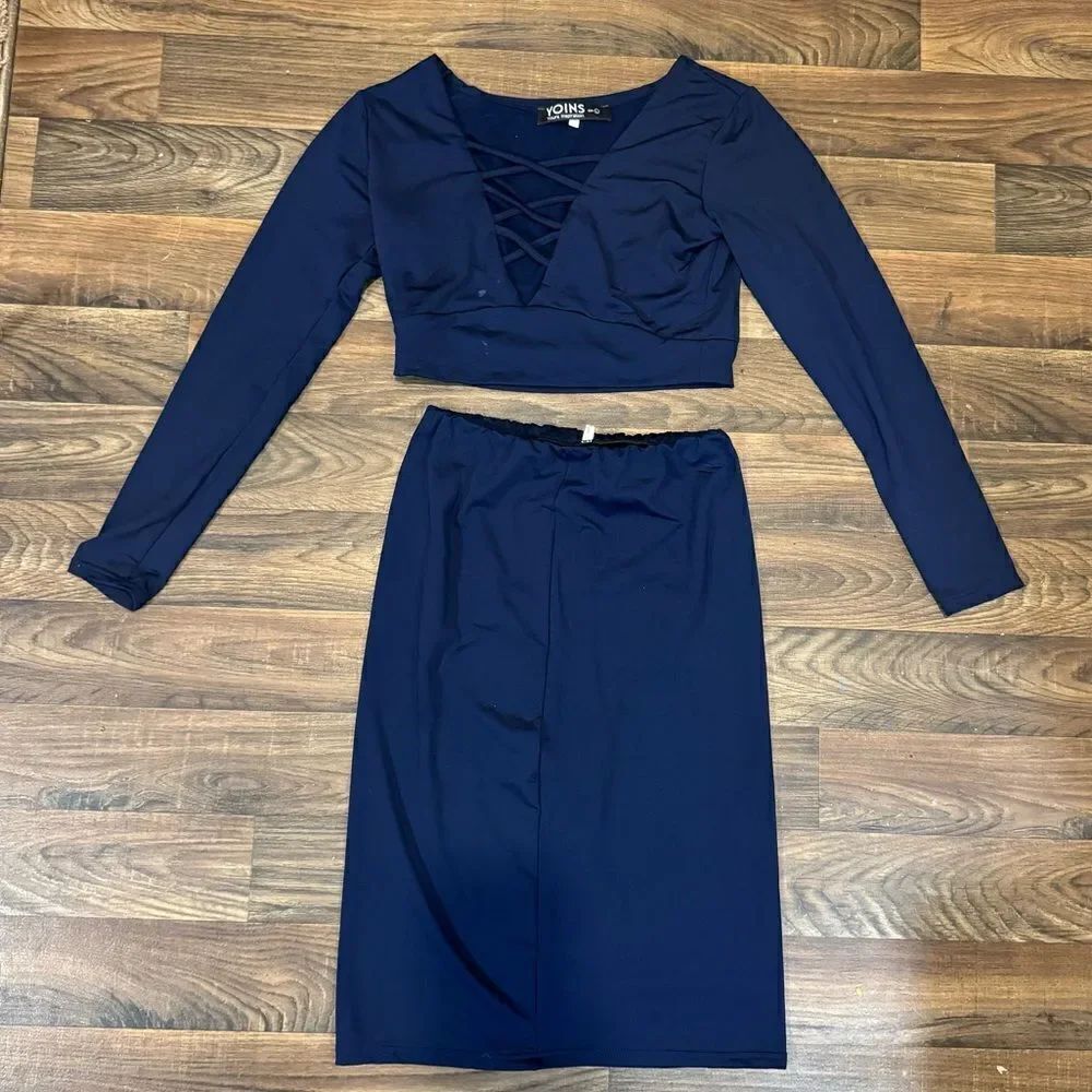 Yoins Blue 2 Piece Skort Set